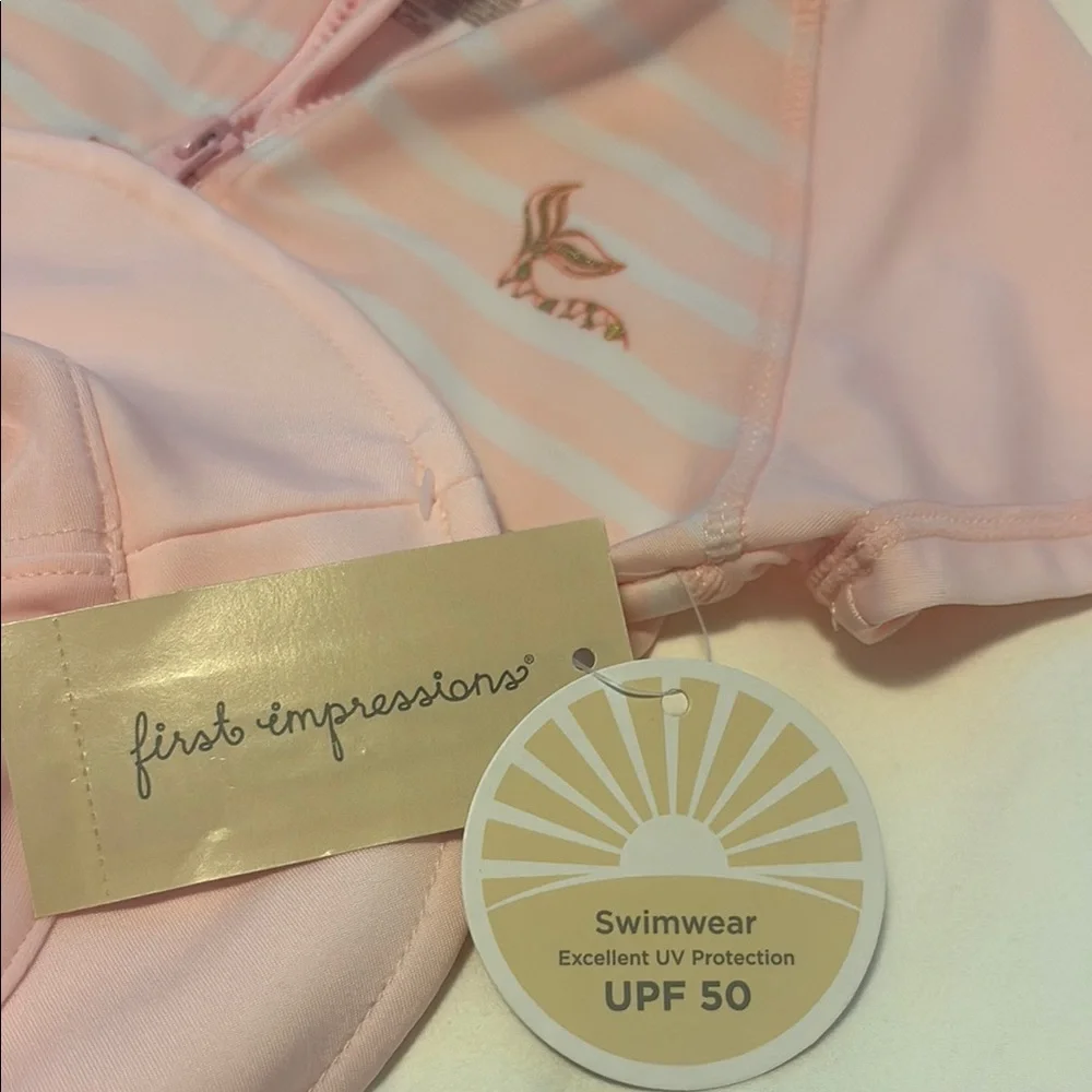 First Impressions Pink and White Striped Rashguard Set